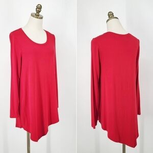 Soft Surroundings Asymmetrical Long Sleeve Shirt Scoop Neck Red Size Medium
